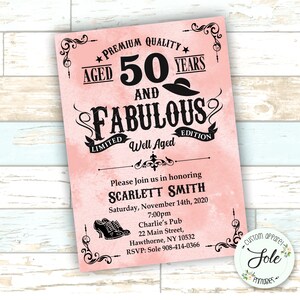 Fifty and Fabulous Birthday- 50th-60th 70th 80th Vintage Female Birthday Party Invitation- Digital File- NO Instant Download!