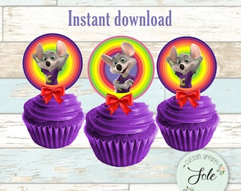 Ozdoby na babeczki urodzinowe Chuck E. Cheese (okrągłe 2,5") — natychmiastowe pobranie — plik cyfrowy!