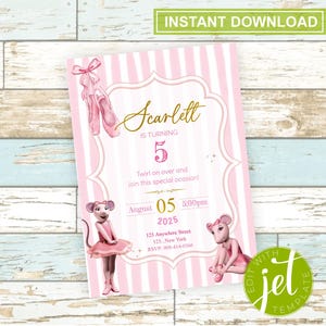 Editable Angelina Ballerina Invitation- Ballet Invite- Girl Invite- Digital File- Instant Download!