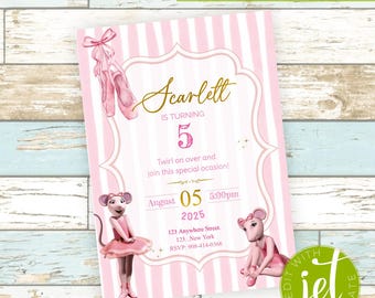 Editable Angelina Ballerina Invitation- Ballet Invite- Girl Invite- Digital File- Instant Download!