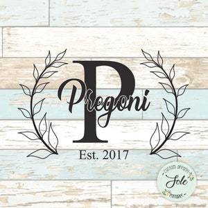 Cognome familiare personalizzato- Lettera ghirlanda monogramma P-Farmhouse Kitchen- Segno vassoio coperchio stufa- File digitale SVG-PNG-DXF.