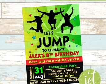 Invito di compleanno modificabile al parco trampolino, invito salto luminoso, festa con trampolino, invito rimbalzo-file digitale-download istantaneo!