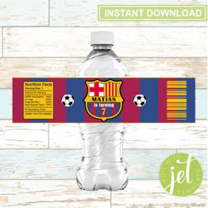 Editable FC Barcelona Fan  Birthday water labels - Barca- Messi- Digital File- Customized- Instant Download!