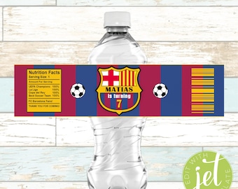 Etichette modificabili per l'acqua di compleanno dei tifosi dell'FC Barcelona - Barca- Messi- File digitale- Personalizzate- Download immediato!