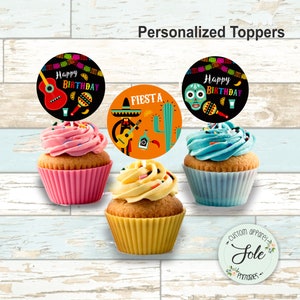 Fiesta Mexican Taco Mariachi Happy Birthday Cupcake Toppers, Digital File, No Instant Download, Personalized Toppers!