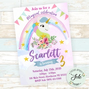 Magical Unicorn Birthday Girl Party Invitation - Digital File- NO Instant Download!