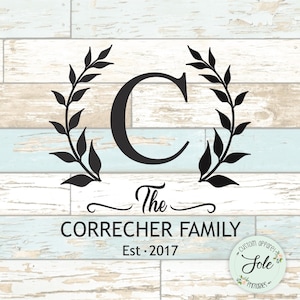 Cognome personalizzato - Ghirlanda con monogramma con qualsiasi lettera - Cucina in stile rustico - Cartello copristufa - File digitale SVG-PNG.