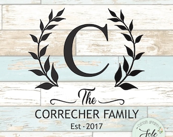 Personalized Family Last Name- Monogram wreath with any letter -Farmhouse Kitchen- Stove cover sign- Digital file SVG-PNG.