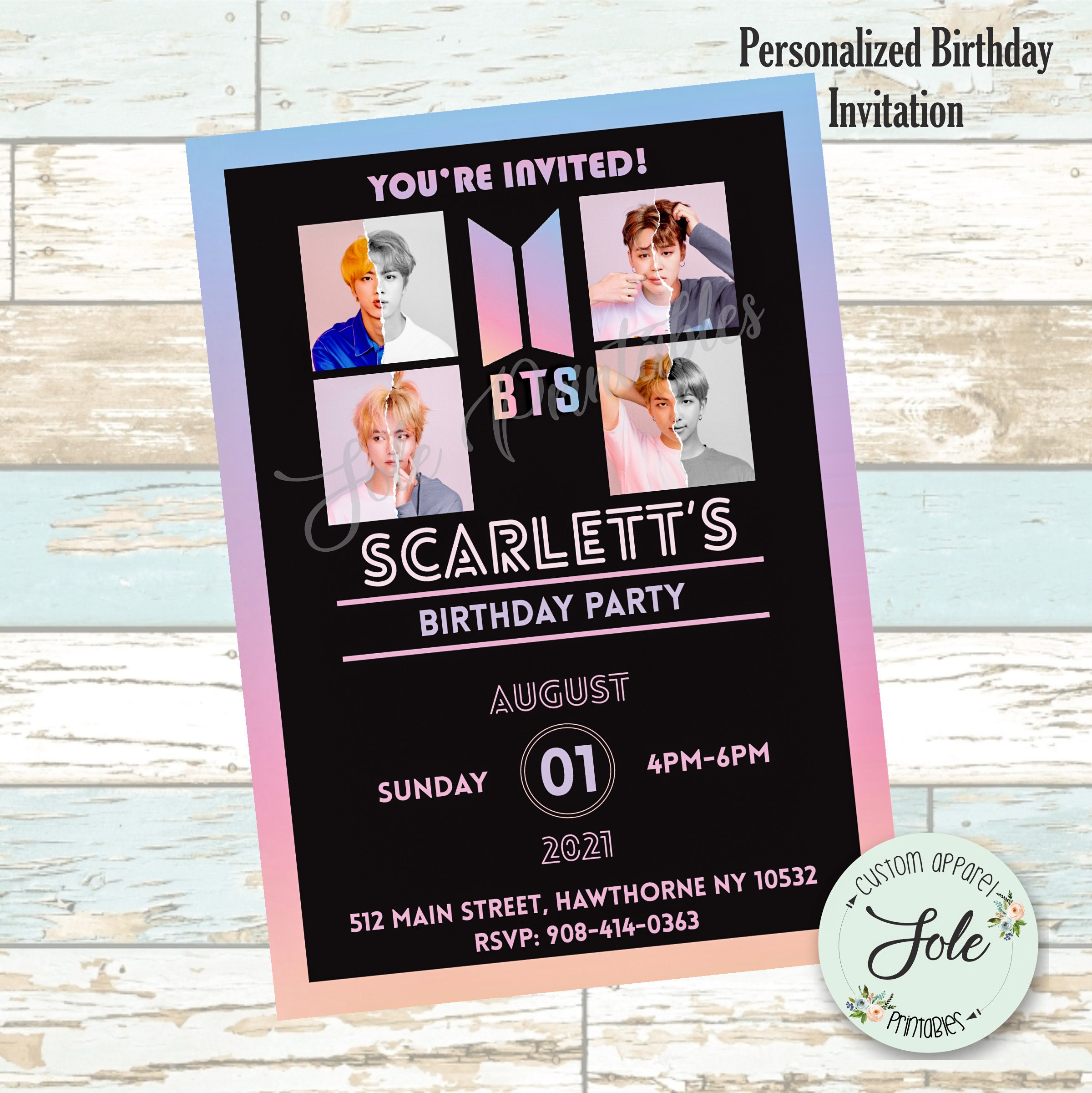 BTS Inspired Party Invitation  Bts birthdays, Invitation card birthday, Birthday  invitation card template