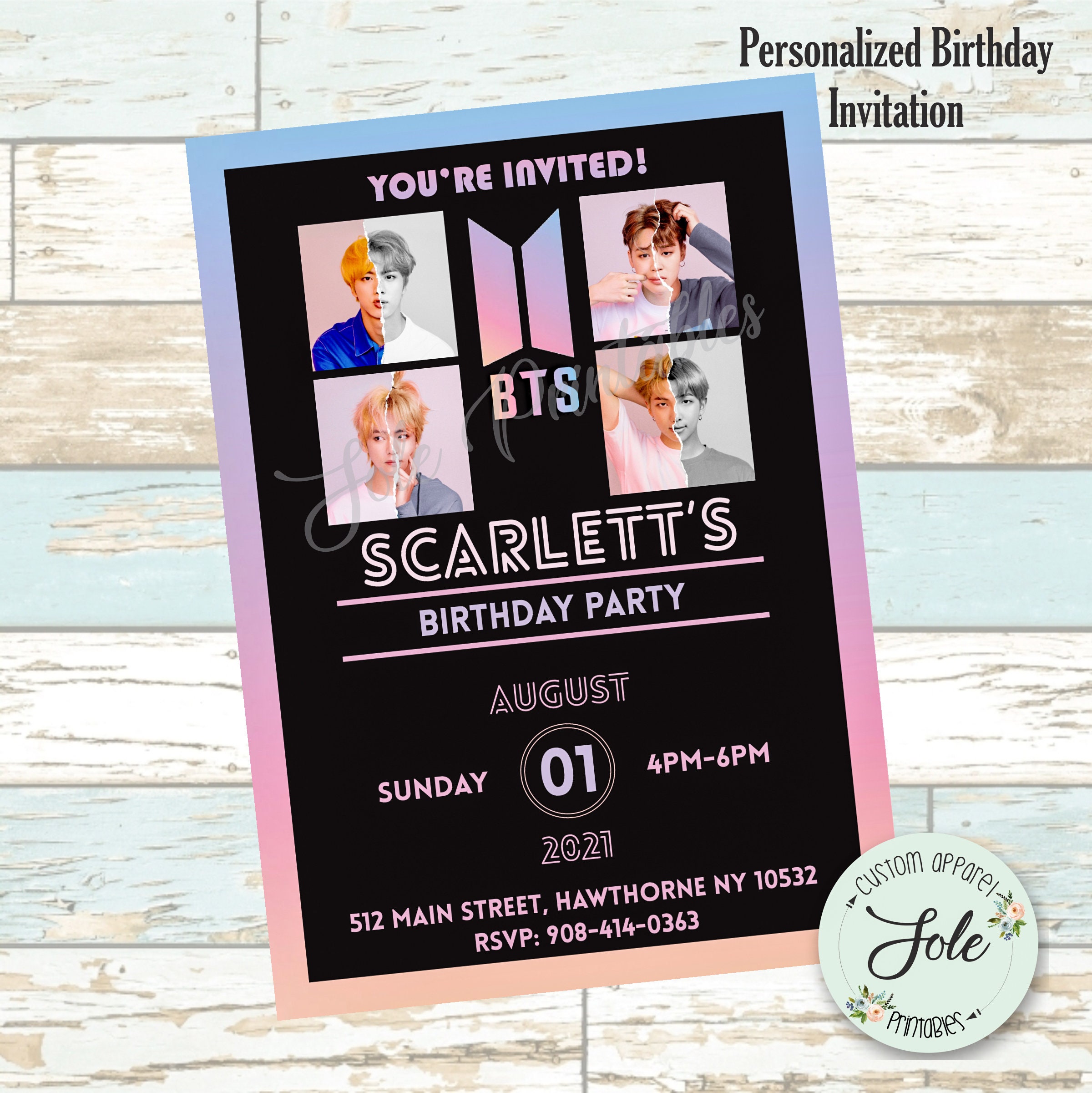 BTS FAN- ARMY Fan Invitation- Bangtan Boys - No instant download-  personalized file- digital file!