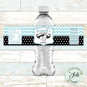 Mustache Oh Boy Baby Shower Party Water Bottle Labels- Digital File- NO Instant Download!