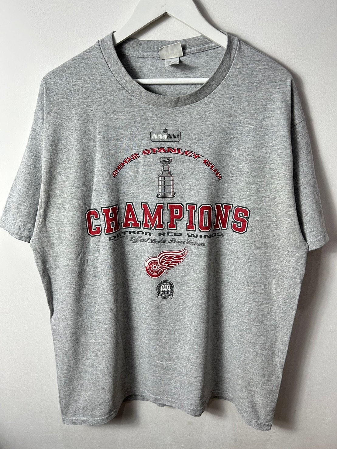 2002 Detroit Redwings Stanley Cup Champions Caricature NHL T Shirt Size XL  – Rare VNTG