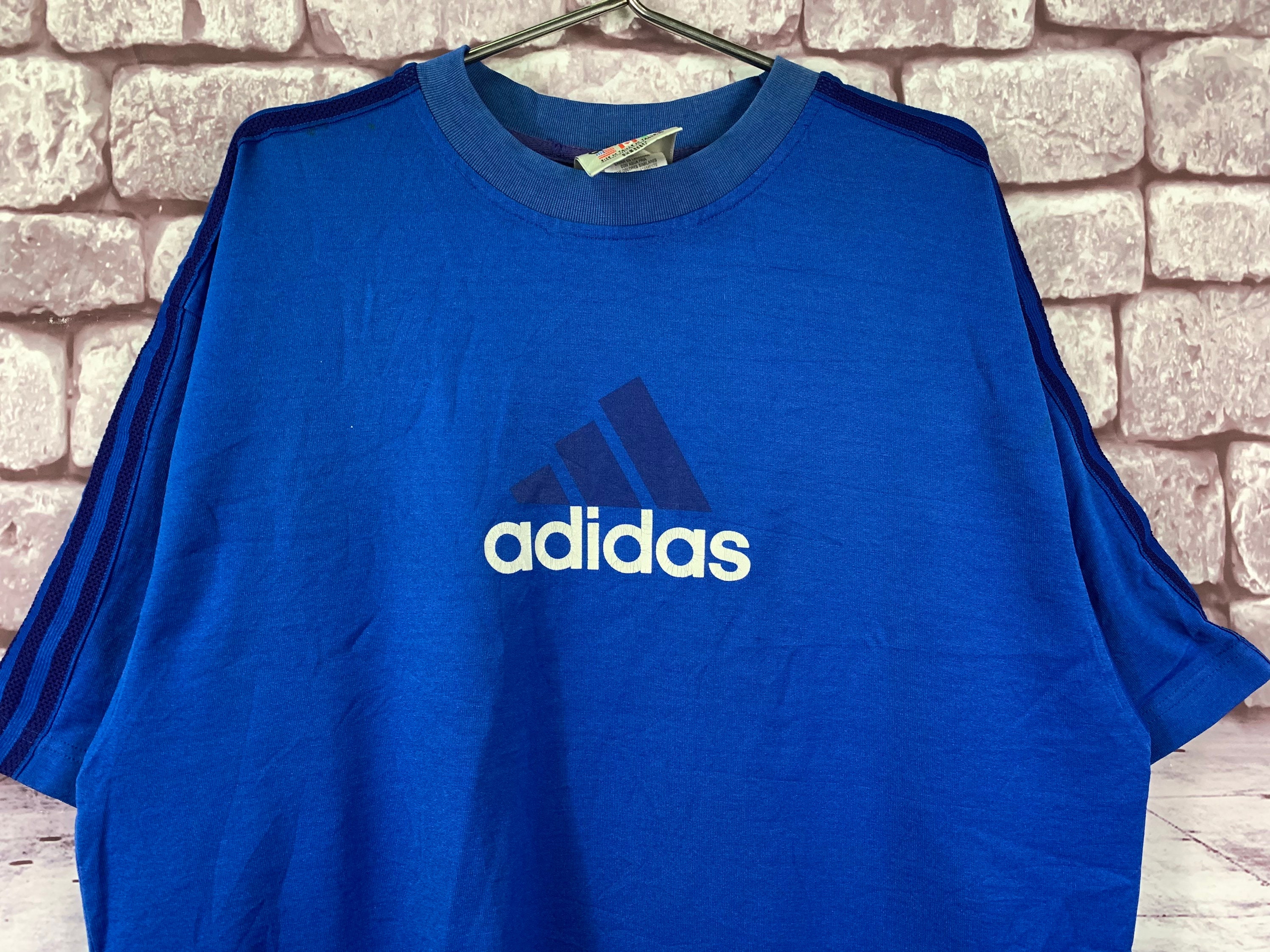 Vintage Adidas T-Shirt size XL blue | Etsy