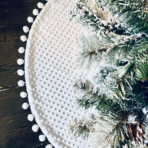 Luxurious White Christmas Tree Skirt Minky Pom Pom Christmas Etsy