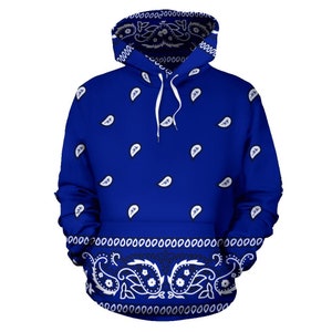 Crip Blue Bandana Style Men's Hoodie, Bandanna Hoodie, Blue Bandana Hooded Sweatshirt, Crip Blue Colored Hoodie