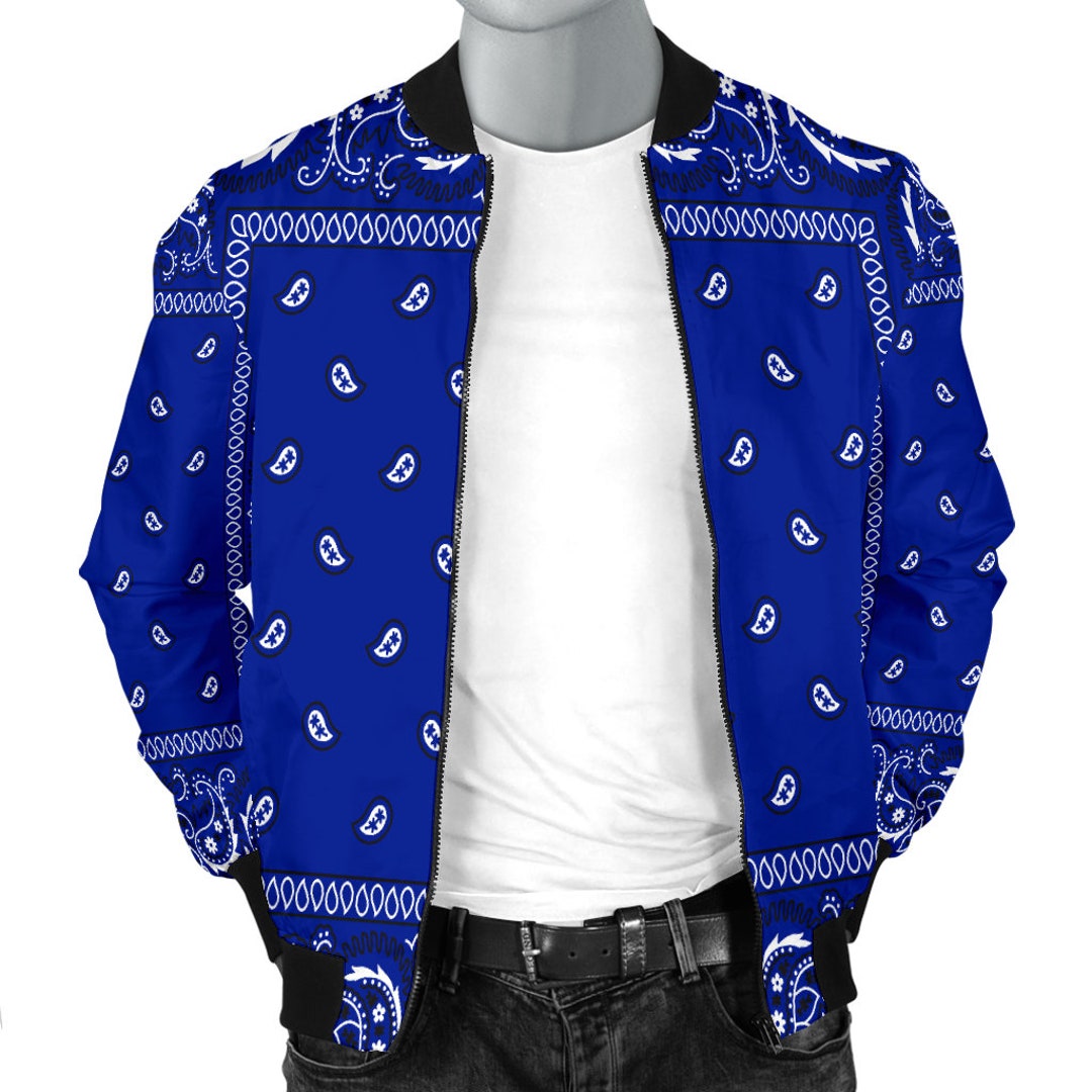 Blue Bandana Men s Bomber Style Jacket Premium Polyester Blend