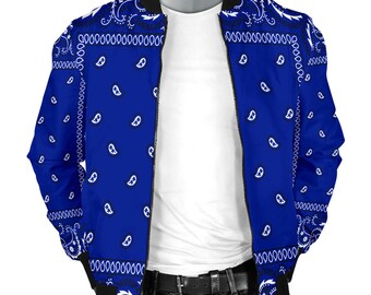 Blouson aviateur bandana bleu pour hommes, mélange de polyester de qualité supérieure avec design de style bandana bleu