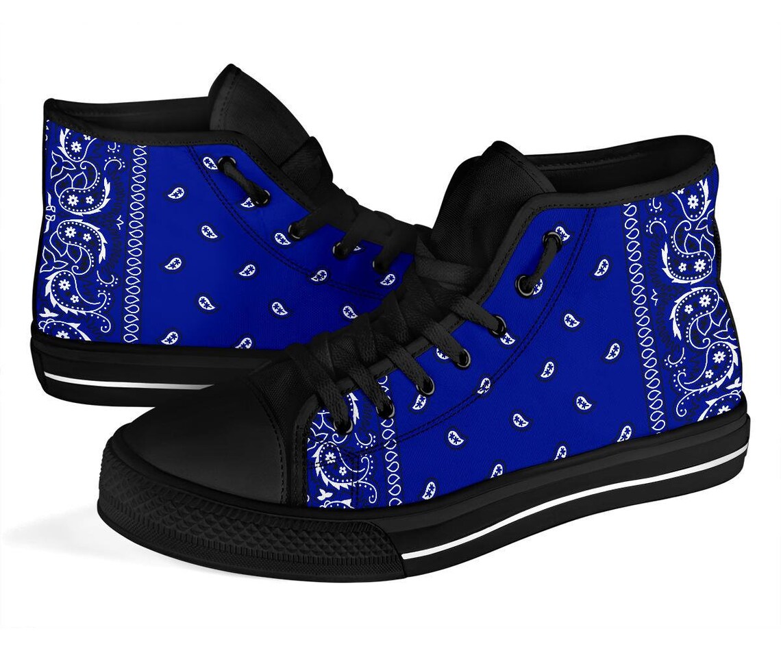 Crip Blue Bandana Style Men's High Top Shoes With Black or Etsy