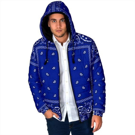 Men's Crip Blue Bandana Style Padded Hooded Jacket Blue - Etsy