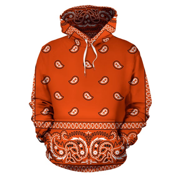 Orange Bandana Style Men s Hoodie Bandanna Hoodie Orange Bandana