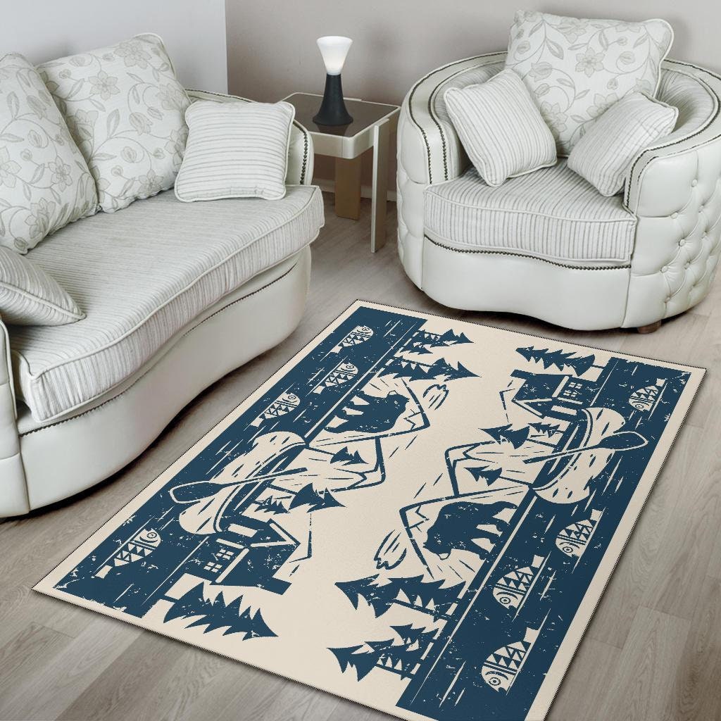 Cabin Lake Lodge Area Rug Fishing Rug Bear Rug 5X8 4X6 Etsy
