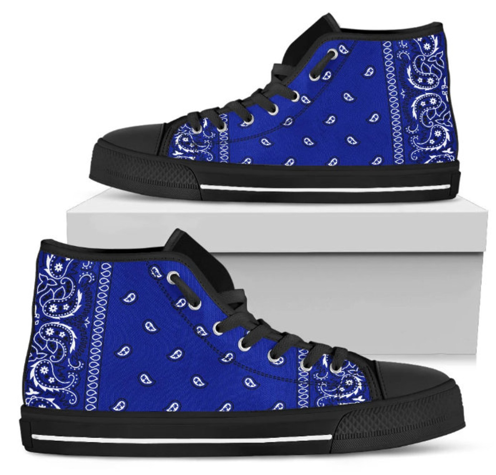 Crip Blue Bandana Style Men's High Top Shoes With Black or White Sole ...