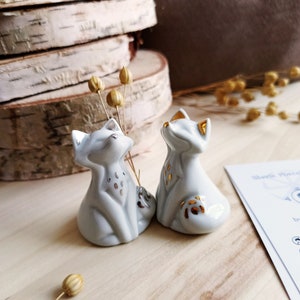 Fox porcelain figurine, stand for vertical incense sticks, handmade elegant adornment, adorable animal, cute home decor, art minimal design