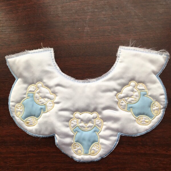 Quilted blue white teddy bear baby collar baby clothes