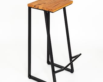 Bar Stool Stool Loft Steel Wood Oak Solid Industrial Design Industrial Look Cafe Bistro Restaurant Furnishing Seating