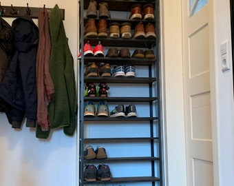 Shelf shoe rack storage hallway living room storage space metal wood steel rustic décor