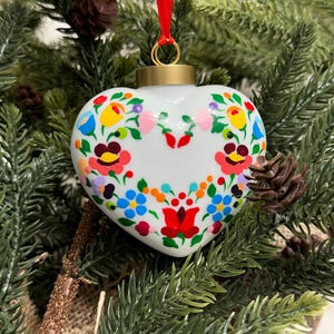 Hand Painted Hungarian Folk Art On Porcelain Ornament