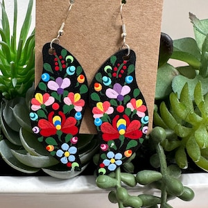 Hand Painted Hungarian Folk Art Wooden Earrings