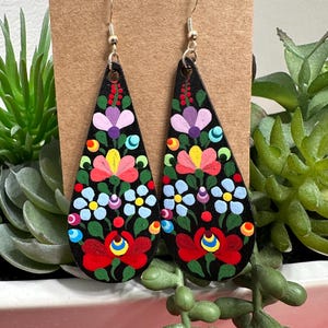 Hand Painted Hungarian Folk Art Wooden Earrings