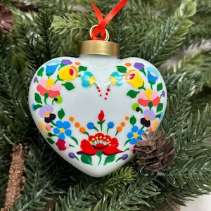 Hand Painted Hungarian Folk Art On Porcelain Ornament