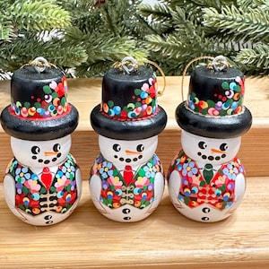 Hand Painted Hungarian Folk Art Wooden Snowman Ornament