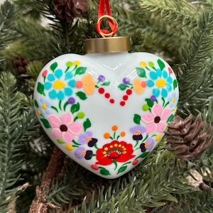 Hand Painted Hungarian Folk Art On Porcelain Ornament