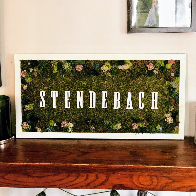 Last Name Sign Succulent Gift Name Moss Art Personalized Gift Personalized Wood Sign Preserved Moss Sign Family Name Sign Family Gift