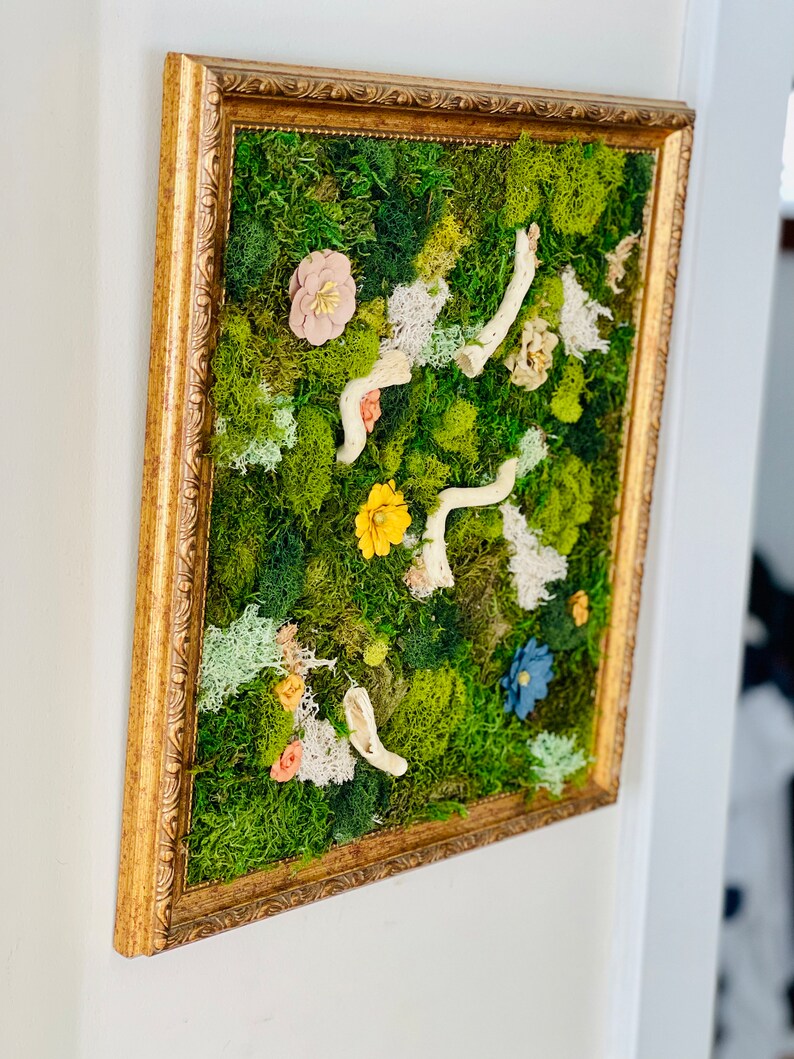 Moss Wall Art Frame Vintage Gold Frame Framed Moss Art Etsy