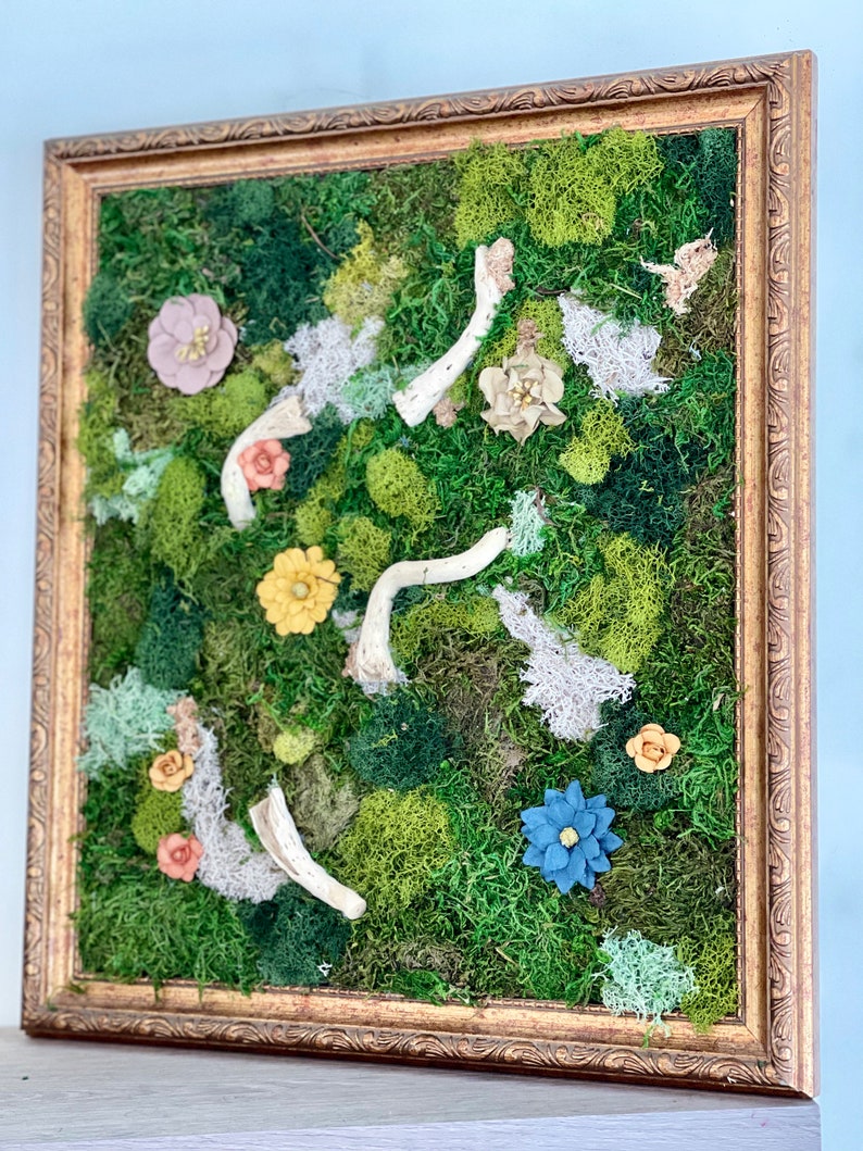 Moss Wall Art Frame Vintage Gold Frame Framed Moss Art Etsy
