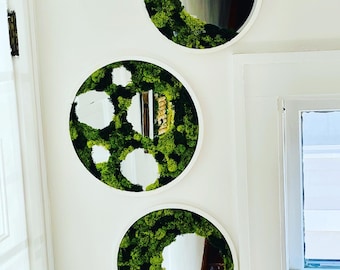 Round Wood Mirror with Preserved Moss – Moss Wall Art and Cottagecore Decor