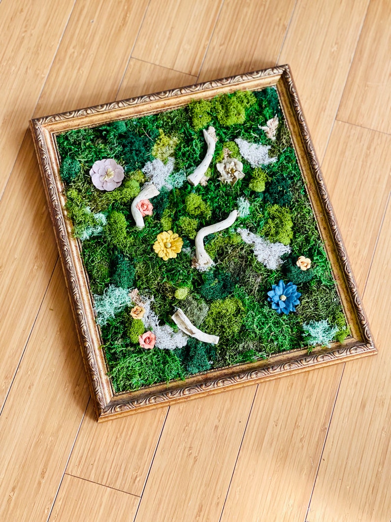 Moss Wall Art Frame Vintage Gold Frame Framed Moss Art Etsy