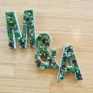 Moss Art Letters, Set of Three Letters, Monogram Wedding Decor, Wedding Table Decor, Succulent Letter Decor, Cottagecore Decor, Wood Letters