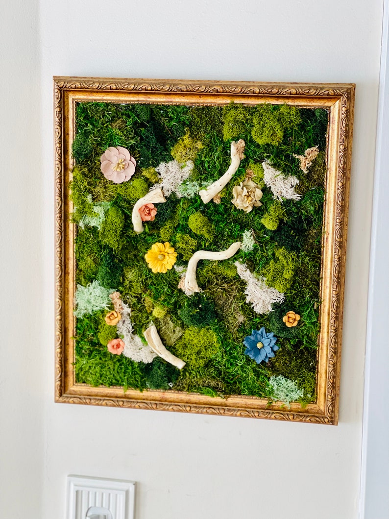 Moss Wall Art Frame Vintage Gold Frame Framed Moss Art Etsy
