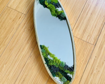 Gold Oval Moss Mirror – Wall Art with Preserved Moss for Home or Cottagecore Decor
