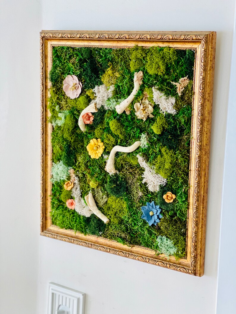 Moss Wall Art Frame Vintage Gold Frame Framed Moss Art Etsy