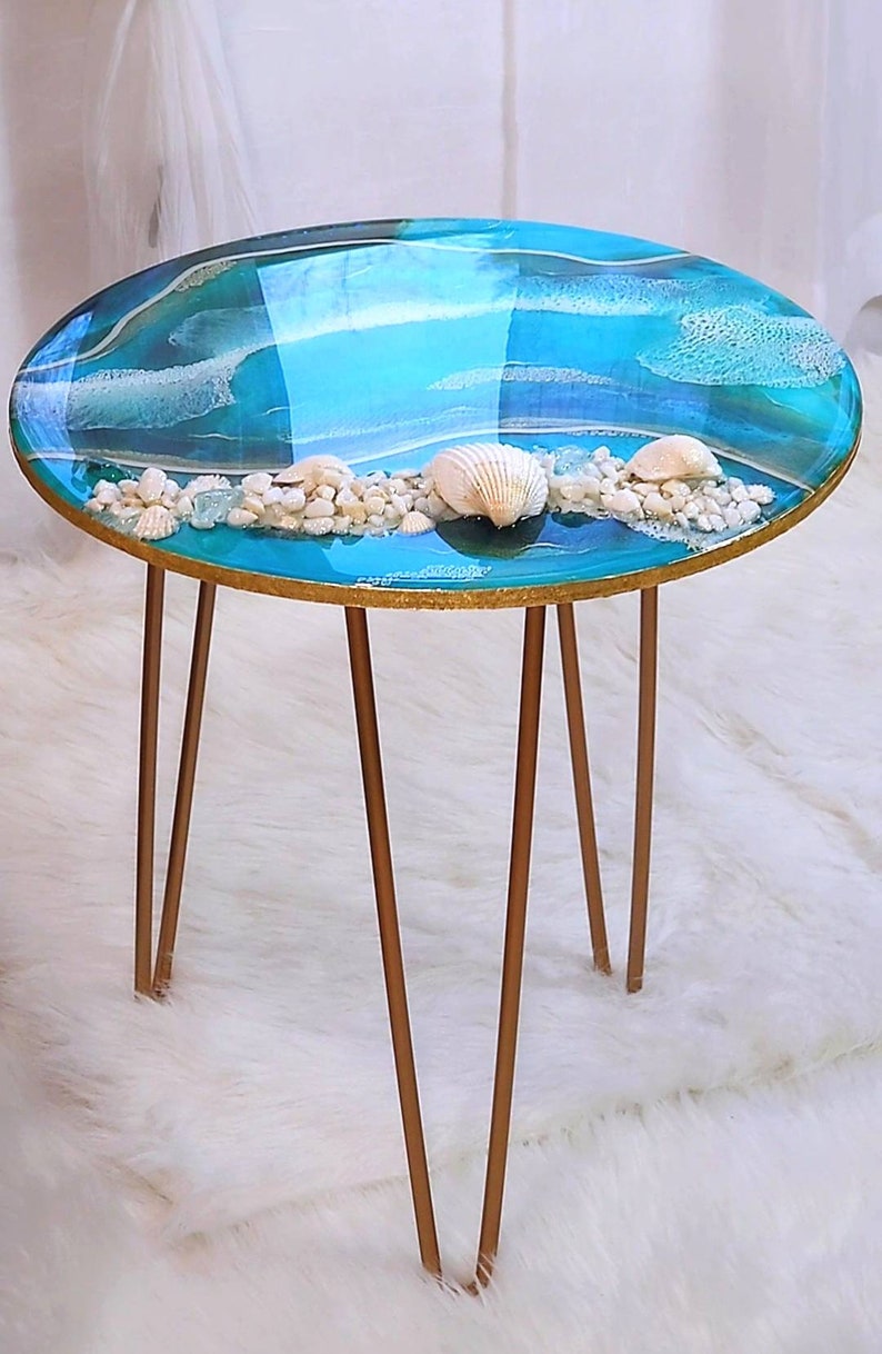 Beach Scene Resin Table with Sand and Shells