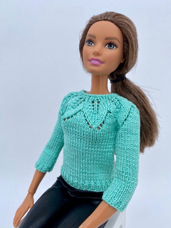 Turquoise knitted sweater for Barbie dolls. | Etsy