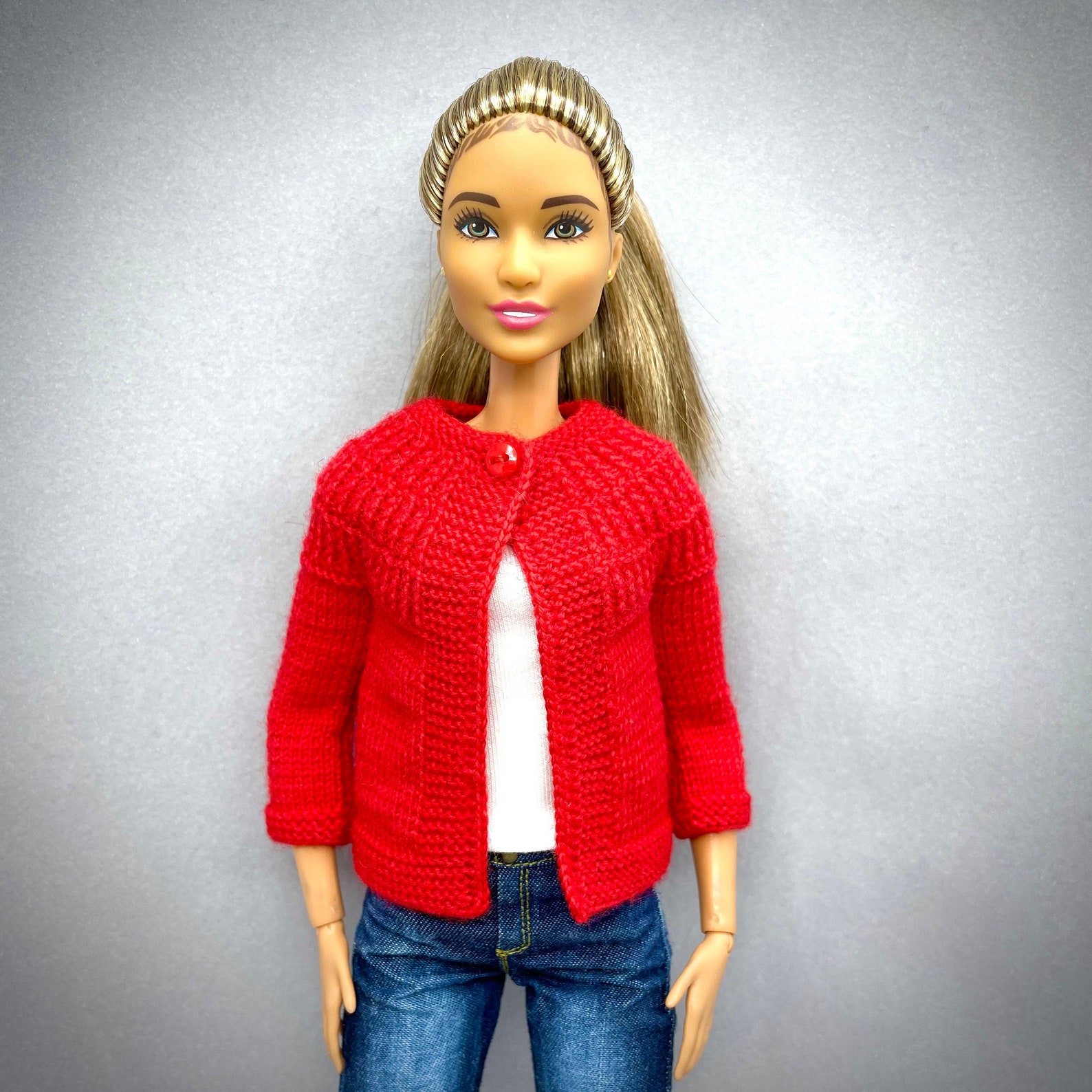 Red jacket for a Barbie doll. Knitted clothes for dolls. Etsy