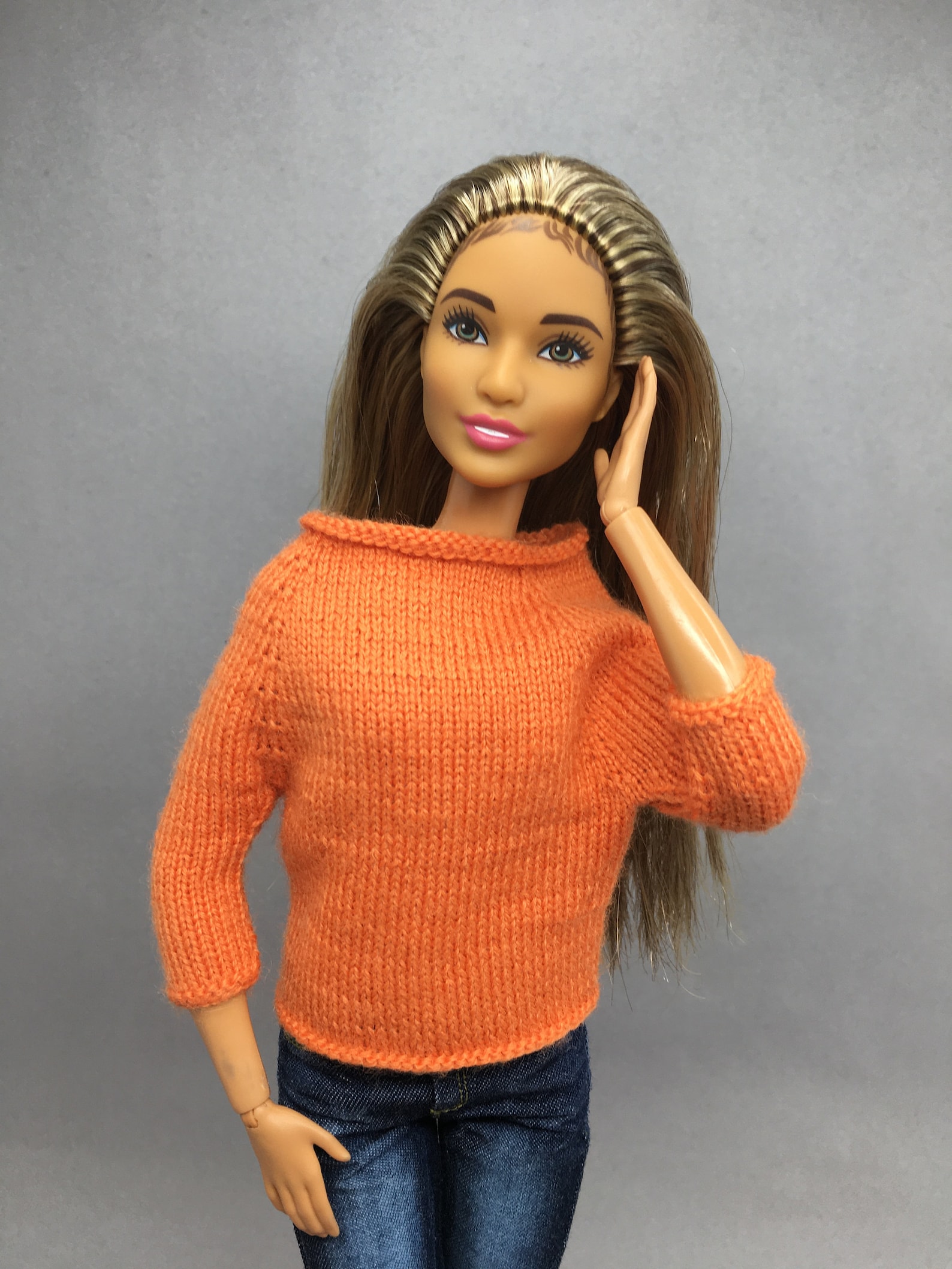 Orange Knitted Jumper for Barbie Doll Etsy