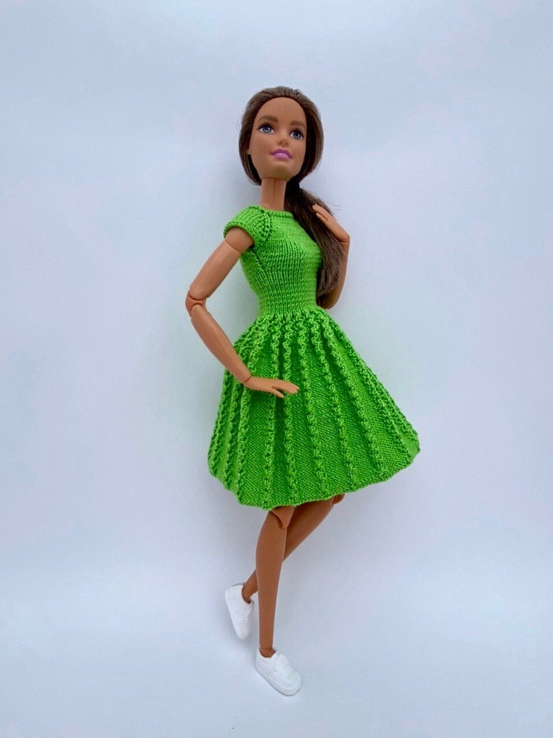 Green knitted cotton dress for Barbie doll. Summer dress for | Etsy